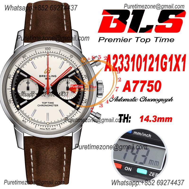 Top Time A233101 Limited Edition A7750 Automatic Chronograp Mens Watch Best Edition BLSF Cream Dues Dial Brown Leather