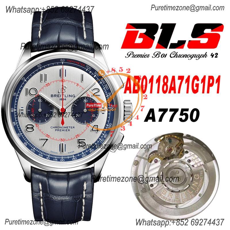 Premier B01 AB0118 A7750 Automatic Chronograph Mens Watch Bentley Mulliner Best Edition BLSF Silver Dial Leather V2