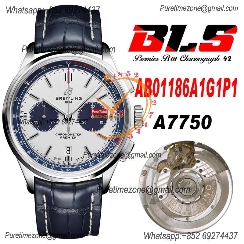 Premier B01 AB0118 A7750 Automatic Chronograph Mens Watch Special Edition Exclusive BLSF White Dial Leather V2