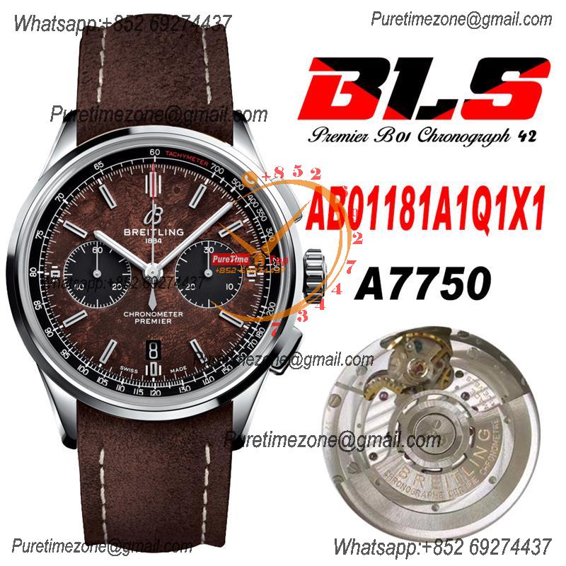 Premier B01 AB0118 A7750 Automatic Chronograph Mens Watch Bentley Centenary Best Edition BLSF Brown Dial Leather V2