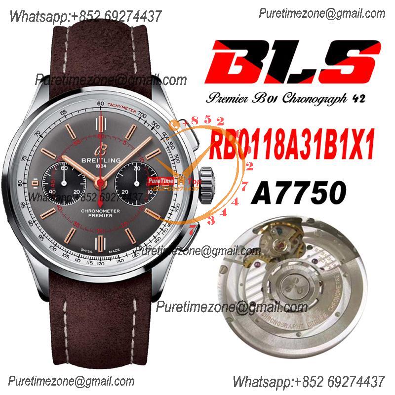 Premier B01 AB0118 A7750 Automatic Chronograph Mens Watch Wheels And Waves Best Edition BLSF Gray Dial Leather V2