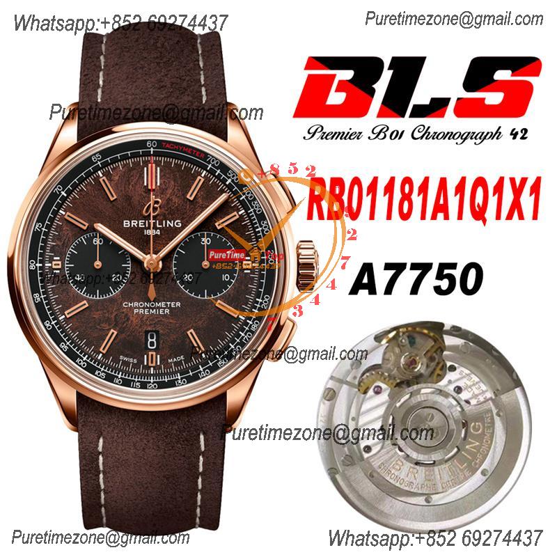 Premier B01 RB0118 A7750 Automatic Chronograph Mens Watch Best Edition BLSF Rose Gold Brown Dial Brown Leather V2