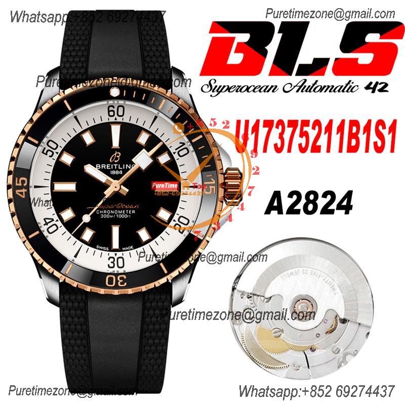 SuperOcean A17375 Automatic 42 A2824 Automatic Mens Watch Best Edition BLSF Rose Gold  Yellow Dial Rubber Strap