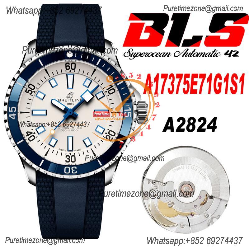 SuperOcean A17375 Automatic 42 SS A2824 Automatic Mens Watch Best Edition BLSF White Dial Blue Rubber Strap