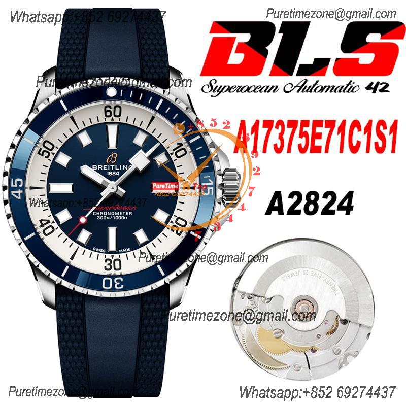 SuperOcean A17375 Automatic 42 SS A2824 Automatic Mens Watch Best Edition BLSF Blue Dial Blue Rubber Strap