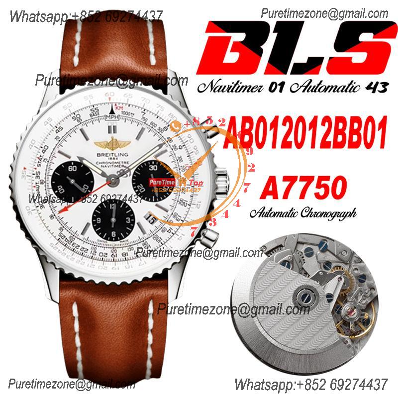 Navitimer 1 AB012012 A7750 Automatic Chronograph Mens Watch SS Best Edition BLSF Silver Dial Brown Leather Strap