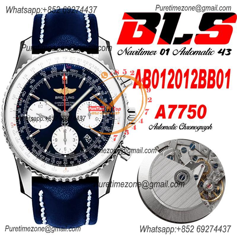 Navitimer 1 AB012012 A7750 Automatic Chronograph Mens Watch SS Best Edition BLSF Blue Dial Blue Leather Strap