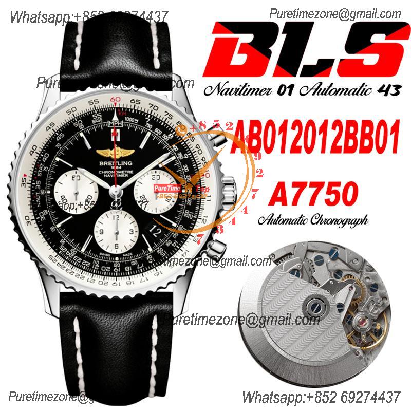 Navitimer 1 AB012012 A7750 Automatic Chronograph Mens Watch SS Best Edition BLSF Black Dial Black Leather Strap