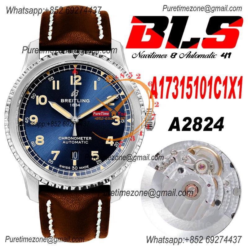 Navitimer Aviator 8 A173151 A2824 Automatic Mens Watch SS Best Edition BLSF Blue Dial Brown Leather Strap