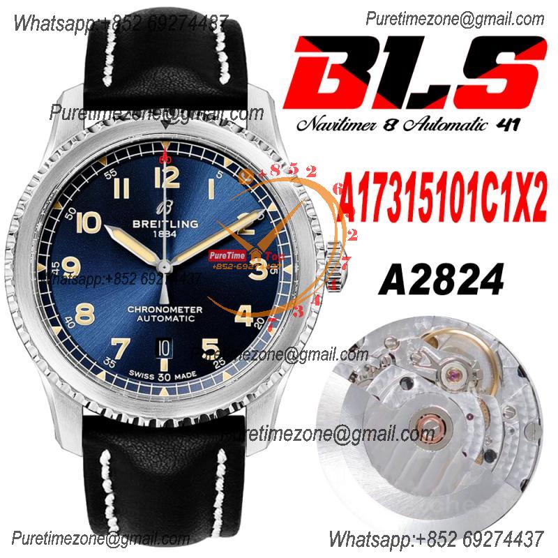 Navitimer Aviator 8 A173151 A2824 Automatic Mens Watch SS Best Edition BLSF Blue Dial Black Leather Strap