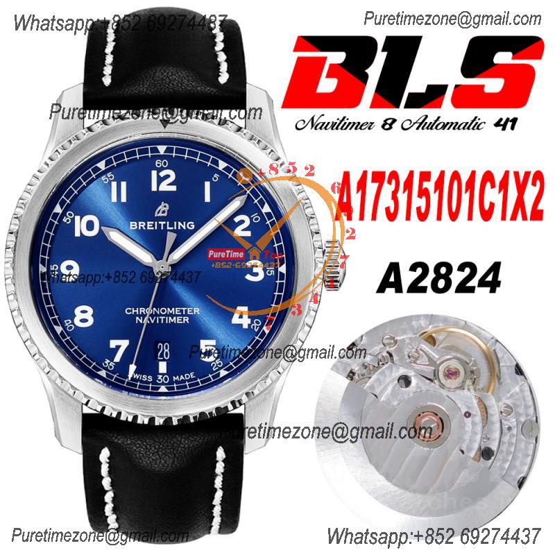 Navitimer Aviator 8 A173151 A2824 Automatic Mens Watch SS Best Edition BLSF Blue Dial Black Leather Strap