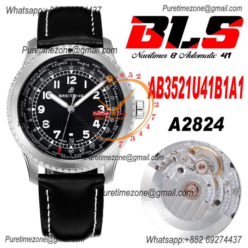 Navitimer Aviator 8 A173151 A2824 Automatic Mens Watch SS Best Edition BLSF Black Dial Black Leather Strap