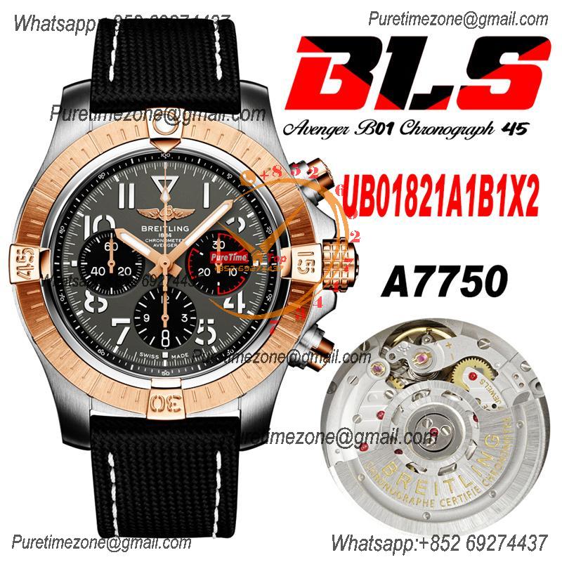 Avenger B01 UB01821 ETA7750 Automatic Chronograph Mens Watch Best Edition BLSF 45mm RG Black Dial Leather Strap