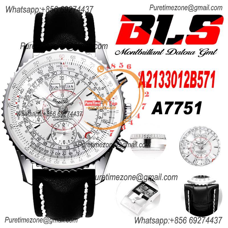 Montbrillant Datora GMT A2133012 A7751 Automatic Chronograph Mens Watch Best Edition BLSF Silver Dial Black Leather