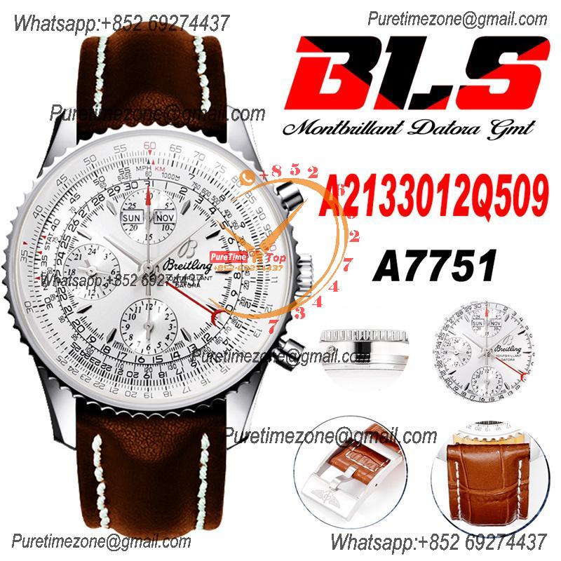 Montbrillant Datora GMT A2133012 A7751 Automatic Chronograph Mens Watch Best Edition BLSF Silver Dial Brown Leather