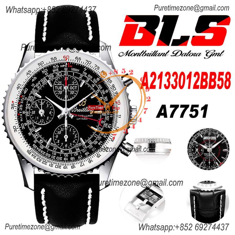 Montbrillant Datora GMT A2133012 A7751 Automatic Chronograph Mens Watch Best Edition BLSF Black Dial Leather Strap