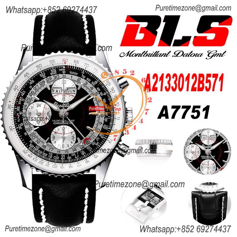 Montbrillant Datora GMT A2133012 A7751 Automatic Chronograph Mens Watch Best Edition BLSF Black Silver Dial Leather