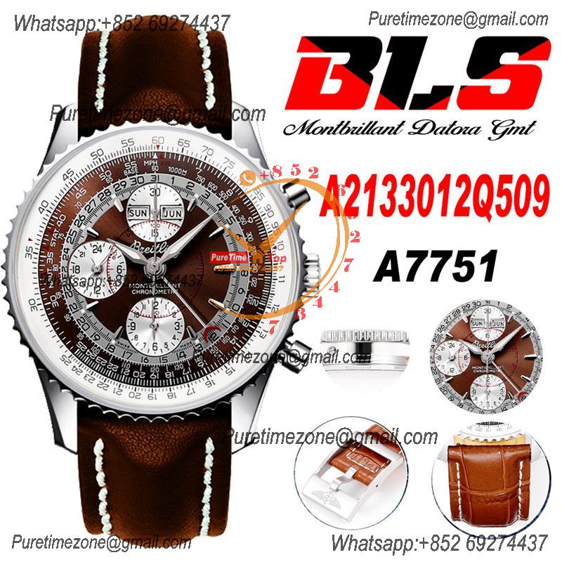 Montbrillant Datora GMT A2133012 A7751 Automatic Chronograph Mens Watch Best Edition BLSF Brown Silver Dial Leather