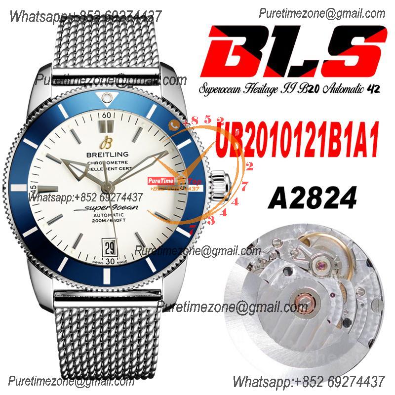 Heritage Automatic UB2010121 42 A2824 Automatic Mens Watch Best Edition BLSF White Dial SS Mesh Bracelet