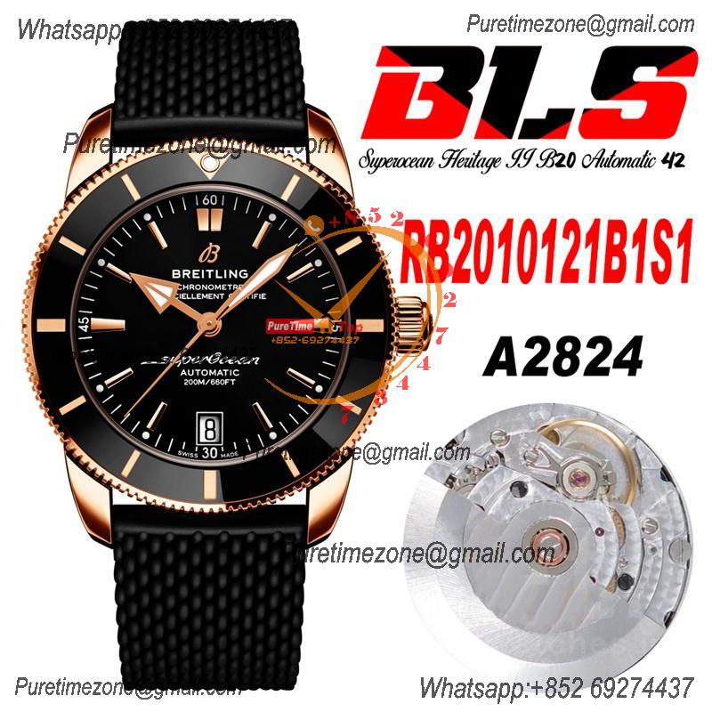 Heritage Automatic UB2010161 42 A2824 Automatic Mens Watch Best Edition BLSF Two Tone RG Black Dial Rubber Strap