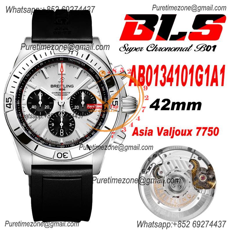 Chronomat B01 PB0134101 A7750 Automatic Chronograph Mens Watch Best Edition BLSF 42 SS Whtie Dial Black Rubber