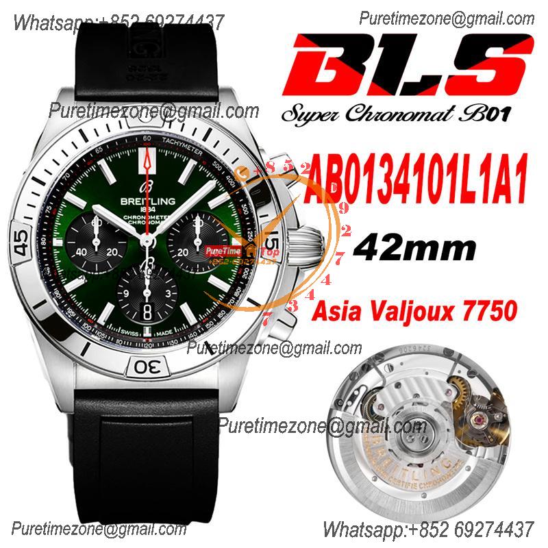 Chronomat B01 PB0134101 A7750 Automatic Chronograph Mens Watch Best Edition BLSF 42 SS Green Dial Black Rubber