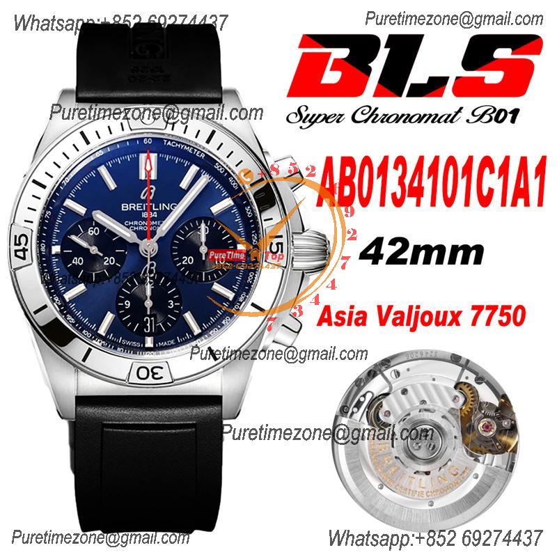 Chronomat B01 PB0134101 A7750 Automatic Chronograph Mens Watch Best Edition BLSF 42 SS Blue Dial Black Rubber