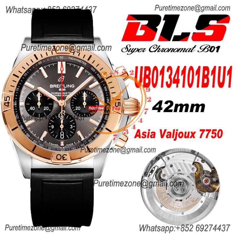 Chronomat B01 UB0134101 A7750 Automatic Chronograph Mens Watch Best Edition BLSF 42 SS RG Anthracite Dial Black Rubber