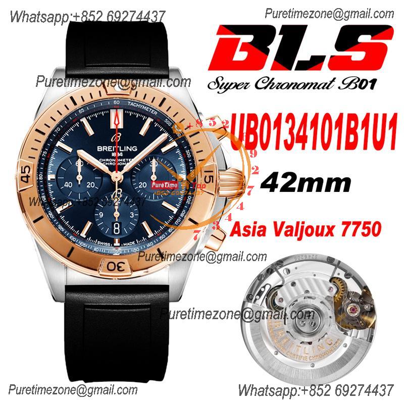 Chronomat B01 UB0134101 A7750 Automatic Chronograph Mens Watch Best Edition BLSF 42 SS RG Blue Dial Black Rubber