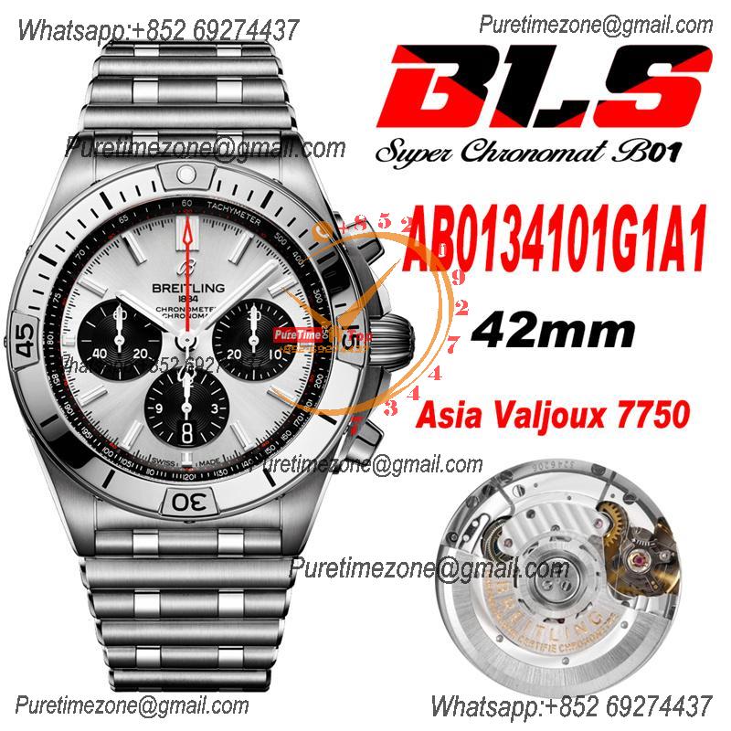 Chronomat B01 IB0134101 A7750 Automatic Chronograph Mens Watch Best Edition BLSF 42mm White Dial SS Bracelet