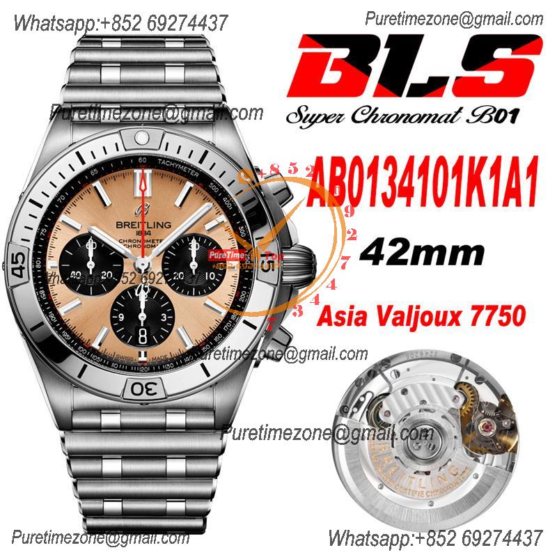 Chronomat B01 IB0134101 A7750 Automatic Chronograph Mens Watch Best Edition BLSF 42mm Copper Dial SS Bracelet