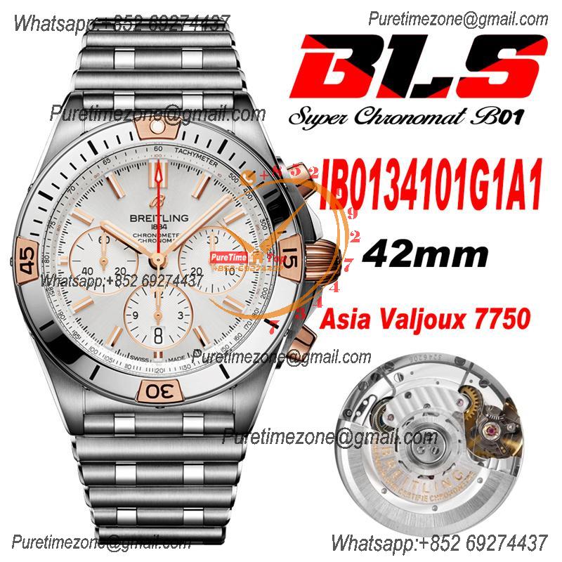 Chronomat B01 IB0134101 A7750 Automatic Chronograph Mens Watch Best Edition BLSF 42mm RG Silver Dial SS Bracelet