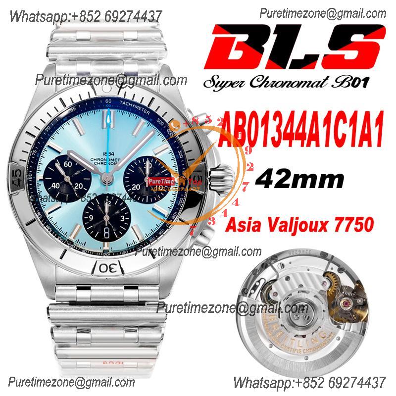 Chronomat B01 AB0134101 A7750 Automatic Chronograph Mens Watch Best Edition BLSF 42mm Tiffany Blue Dial SS Bracelet