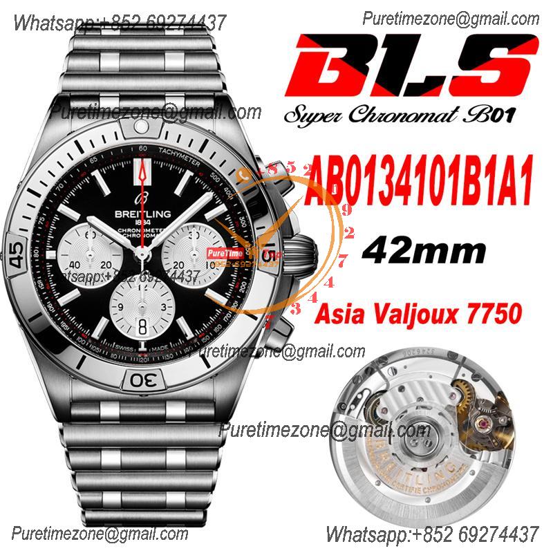 Chronomat B01 AB0134101 A7750 Automatic Chronograph Mens Watch Best Edition BLSF 42mm Black Dial SS Bracelet