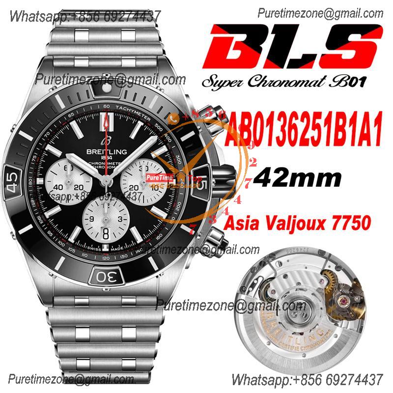 Chronomat B01 AB0136251 A7750 Automatic Chronograph Mens Watch Best Edition BLSF 44mm Black Dial SS Bracelet