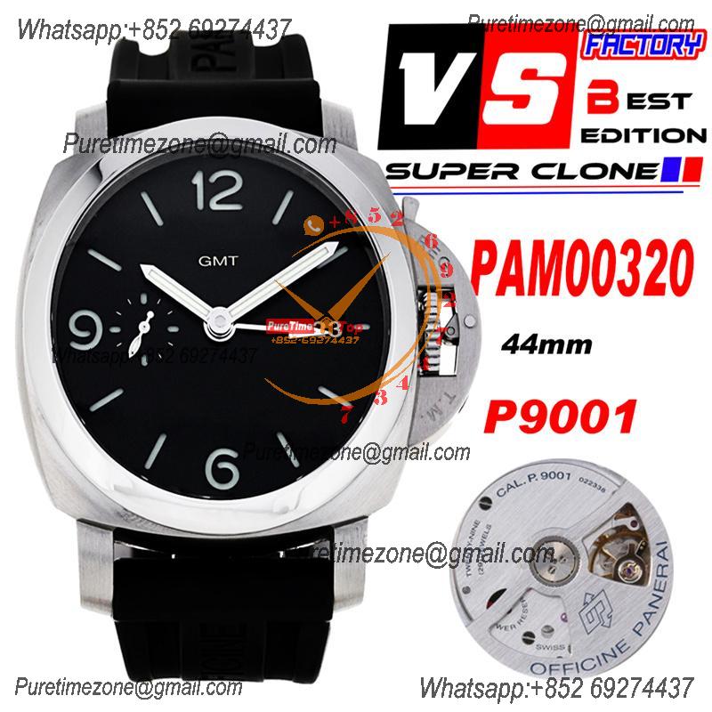 PAM00320 Luminor 1950 3 Days Gmt P9001 Automatic Mens Watch Best Edition VSF Steel Case Black Dial Rubber