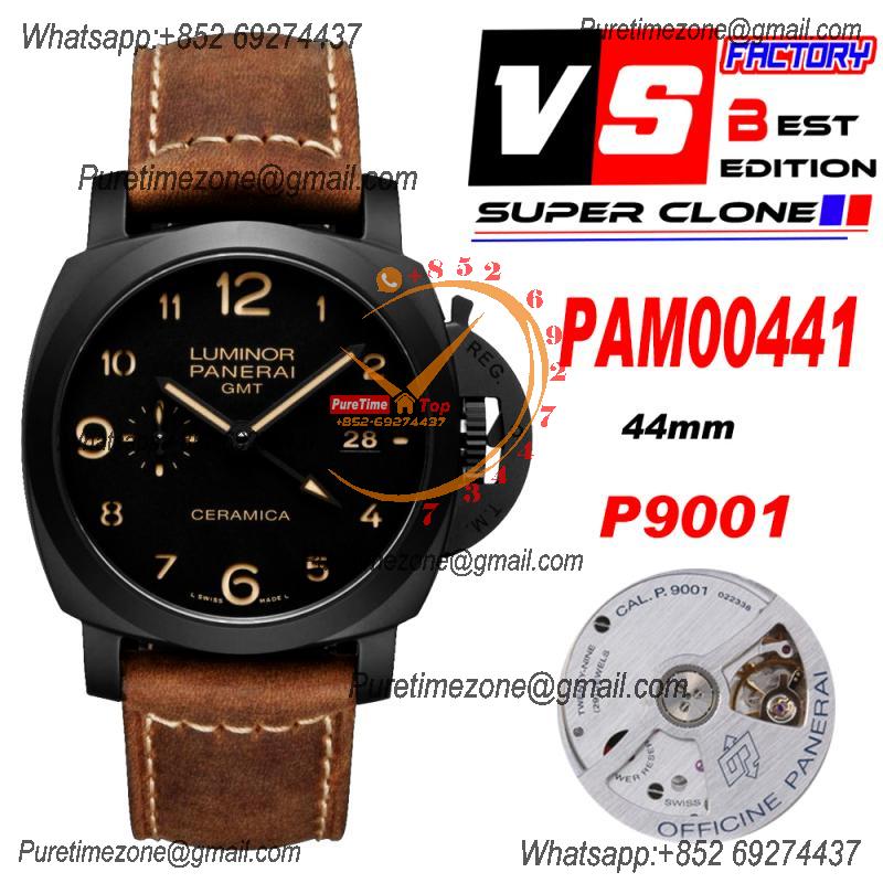 PAM00441 Luminor 1950 3 Days Gmt P9001  Automatic Mens Watch Best Edition VSF 44mm Ceramic Case Black Dial Brown Leather