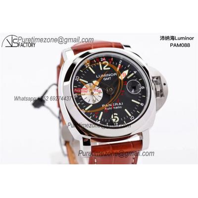 PAM00088 R Luminor GMT OP VIII Automatic Mens Watch 44mm VSF 1:1 Best Edition on Brown Leather Strap