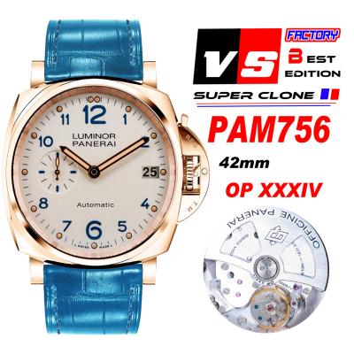 PAM00756 Luminor Due OP AXXXIV Automatic Mens Watch VSF 42mm Best Edition White Dial on Blue Leather Strap