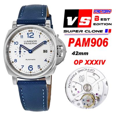 PAM00906 Luminor Due OP AXXXIV Automatic Mens Watch VSF 42mm Best Edition White Dial on Blue Leather Strap