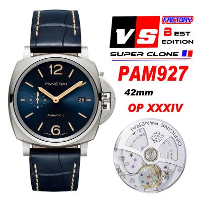 PAM00927 Luminor Due OP AXXXIV Automatic Mens Watch VSF 42mm Best Edition Blue Dial on Blue Leather Strap