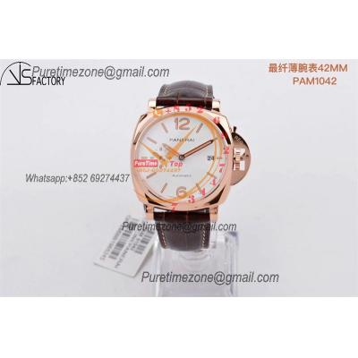 PAM1042 Luminor Due OP AXXXIV Automatic Mens Watch VSF 42mm Rose Gold Best Edition White Dial on Brown Leather Strap