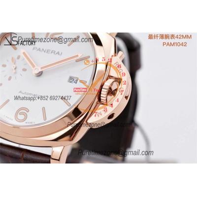 PAM1042 Luminor Due OP AXXXIV Automatic Mens Watch VSF 42mm Rose Gold Best Edition White Dial on Brown Leather Strap