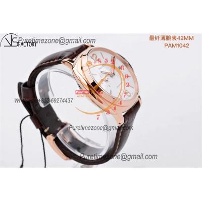 PAM1042 Luminor Due OP AXXXIV Automatic Mens Watch VSF 42mm Rose Gold Best Edition White Dial on Brown Leather Strap