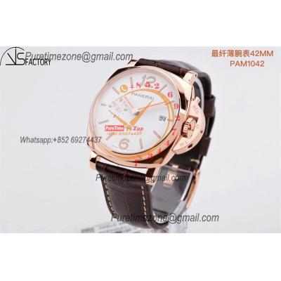 PAM1042 Luminor Due OP AXXXIV Automatic Mens Watch VSF 42mm Rose Gold Best Edition White Dial on Brown Leather Strap