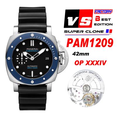 PAM01209 Luminor Submersible OP AXXXIV Automatic Mens Watch 42mm Blue Ceramic Bezel VSF 1:1 Best Edition Black Rubber