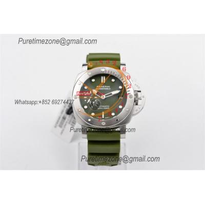 PAM01055 Luminor Submersible Verde Militare P900 Automatic Mens Watch VSF 42mm 1:1 Best Edition on Green Rubber Strap