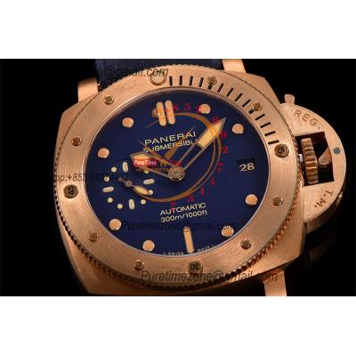 PAM01074 Submersible Bronzo Blu Abisso P900 Automatic Mens Watch VSF 42mm 1:1 Best Edition Blue Dial Calfskin Strap