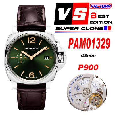 PAM01329 Luminor Due Platinumtech P900 Automatic Mens Watch 42mm VSF 1:1 Best Edition Green Dial Brown Leather Strap