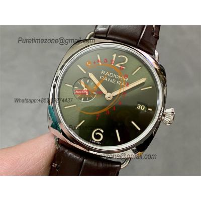 PAM01386 Radiomir Quaranta P900 Automatic Mens Watch 40mm VSF 1:1 Best Edition Green Dial on Brown Leather Strap